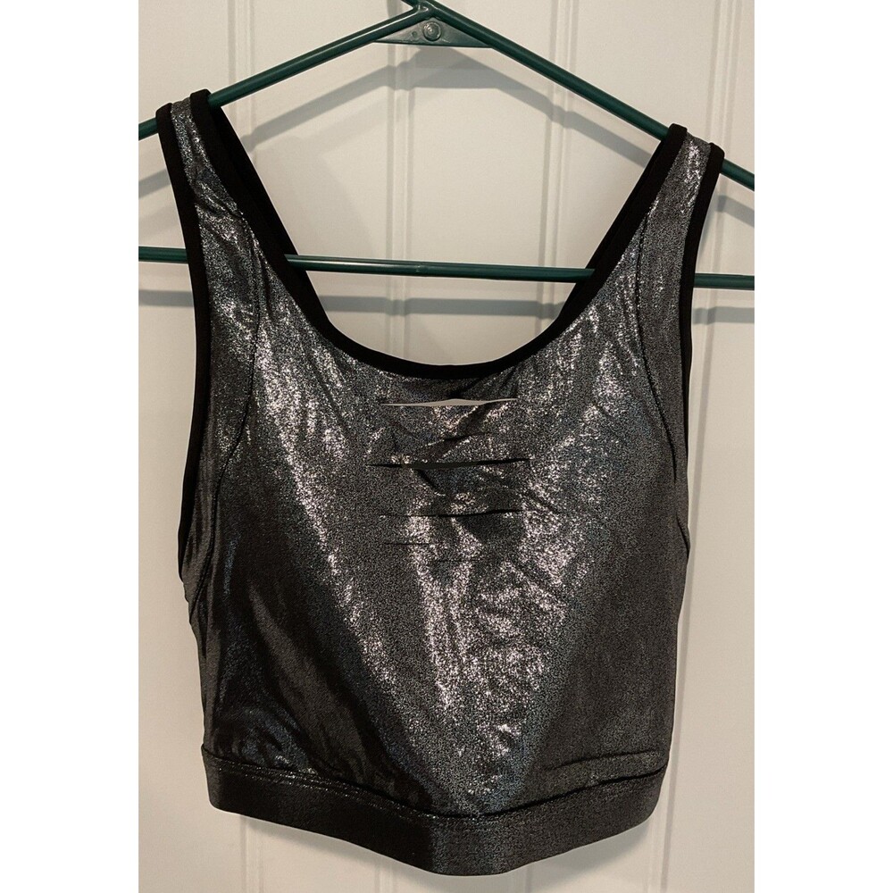 NWOT VS PINK Ultimate Unlined Racerback Sport Bra Silver Black Shimmer Large
